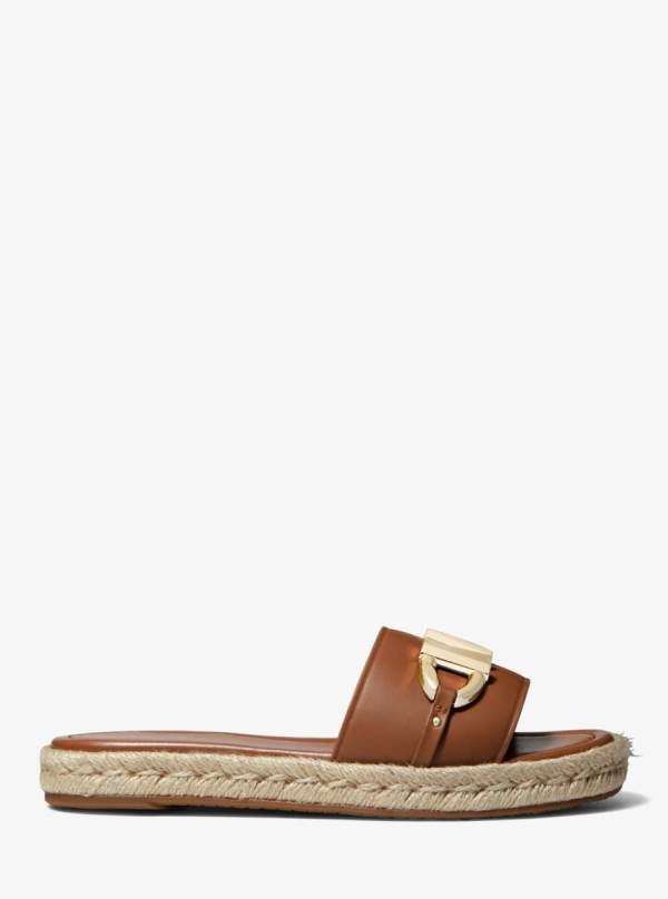 Damske Slapky Michael Kors Izzy Logo Embellished Leather Hnede - Topanky Michael Kors Nejlevnejsi | GCDRA-3729